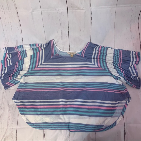 Decree summer striped relaxed tee top t-shirt beach bat cut sleeve blue pink - Picture 9 of 10